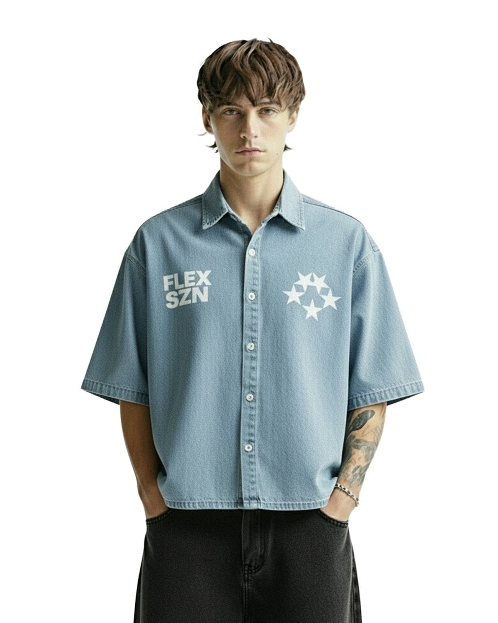 Flex Szn Blue Half Sleeve Denim Shirt