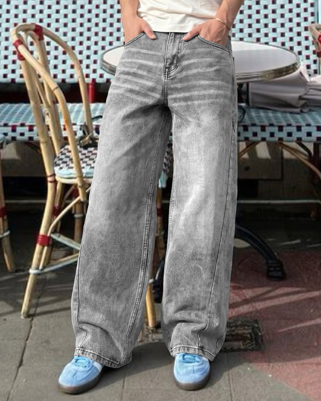 Panel Grey Baggy Jeans