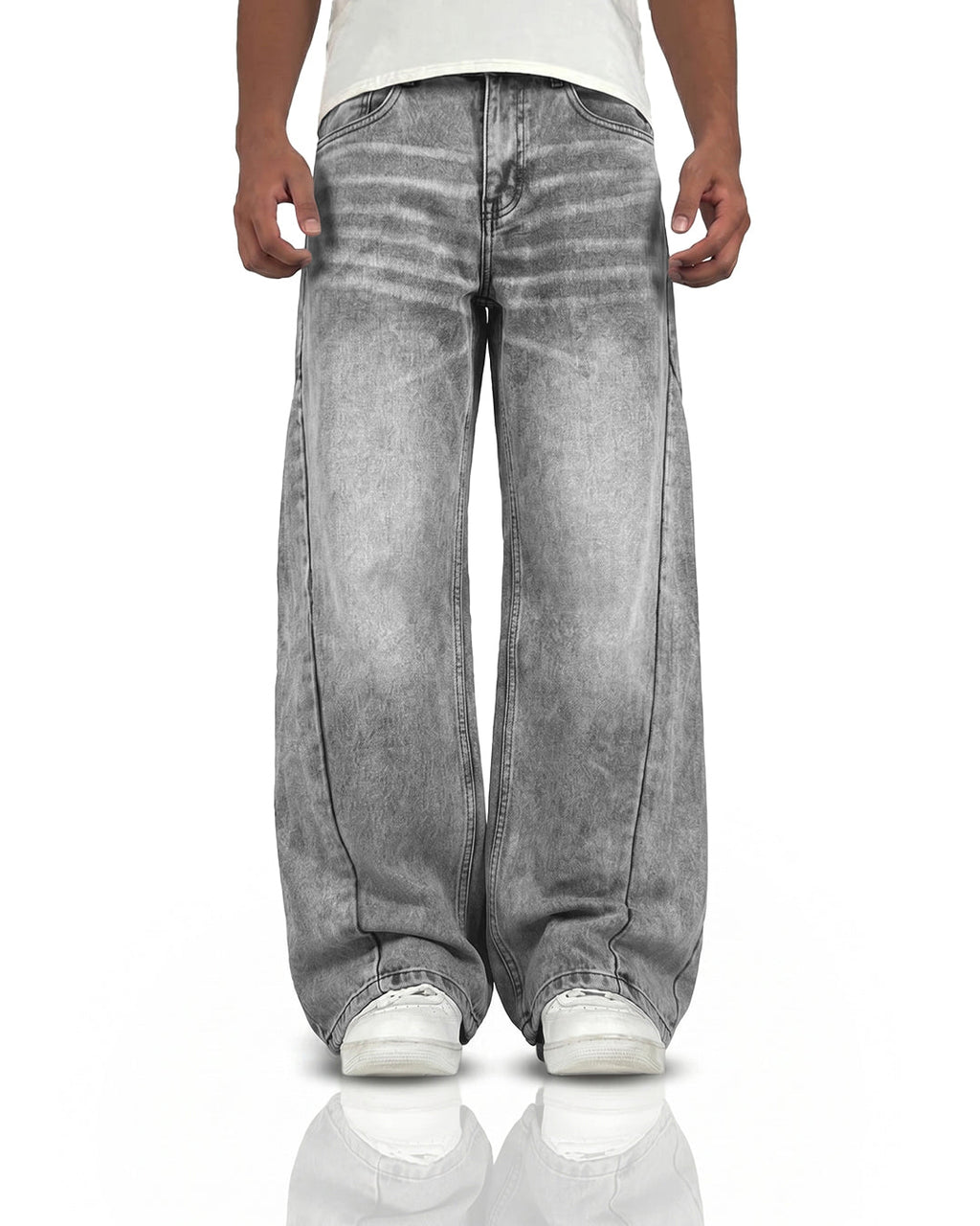 Panel Grey Baggy Jeans
