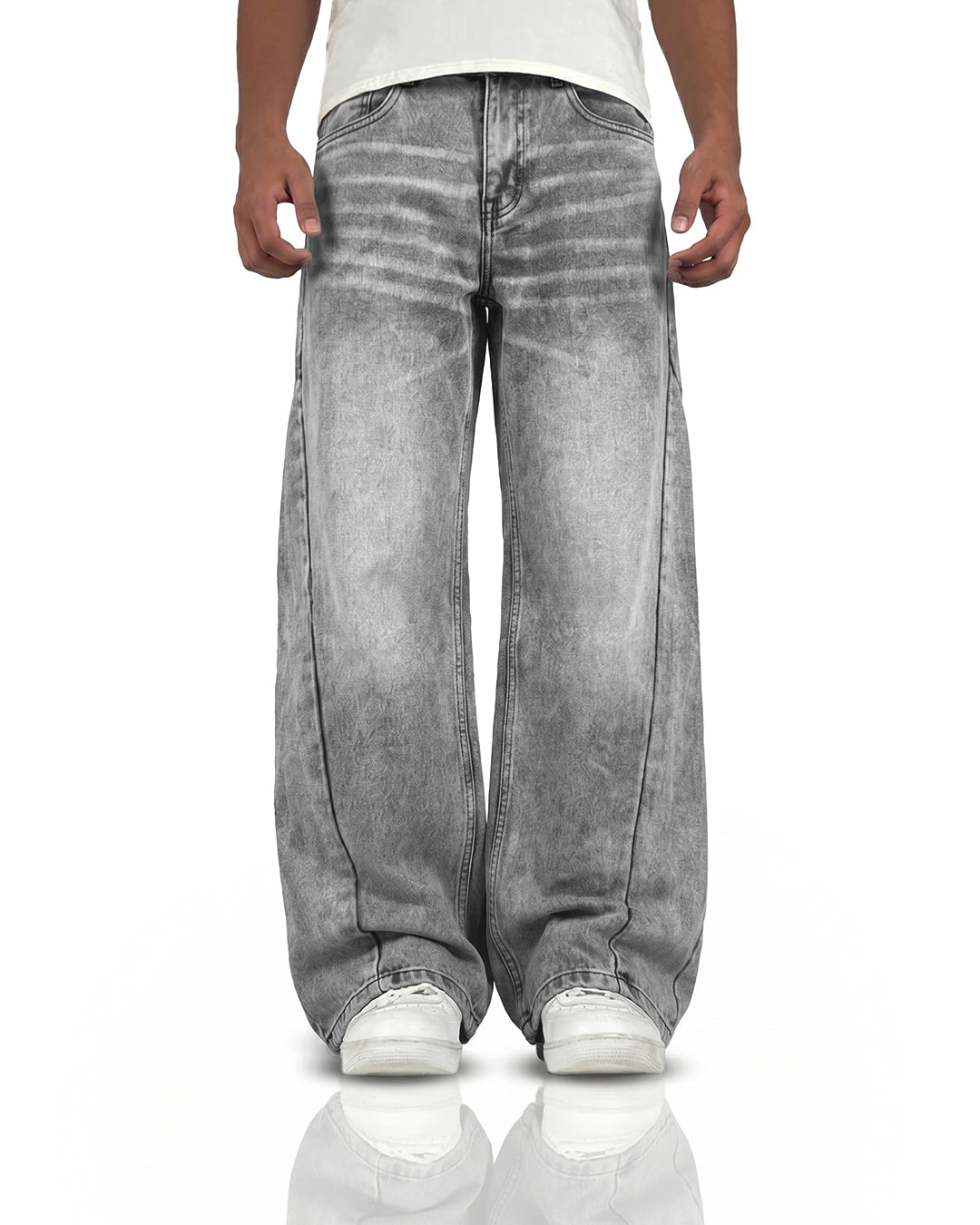 Panel Grey Baggy Jeans
