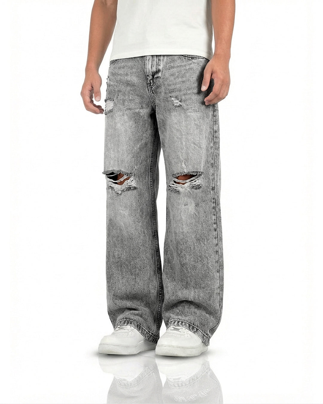 Grey Rugged Baggy Jeans