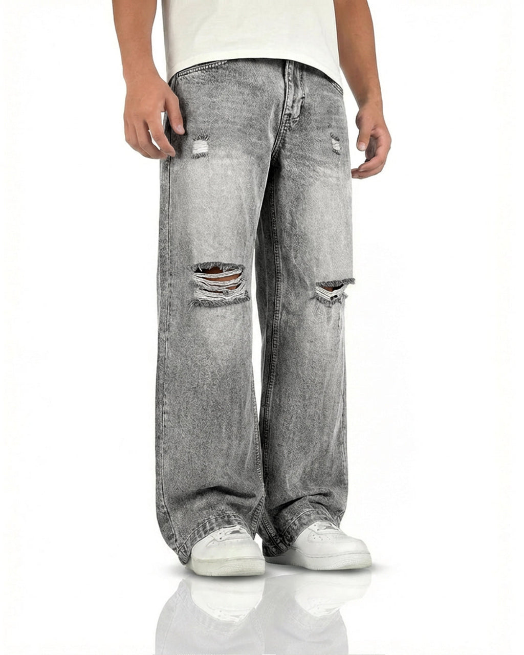 Grey Rugged Baggy Jeans