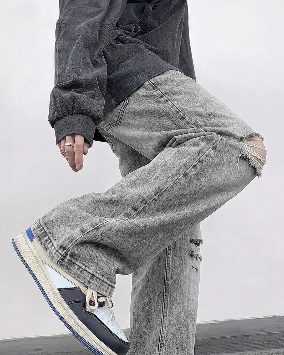 Grey Rugged Baggy Jeans