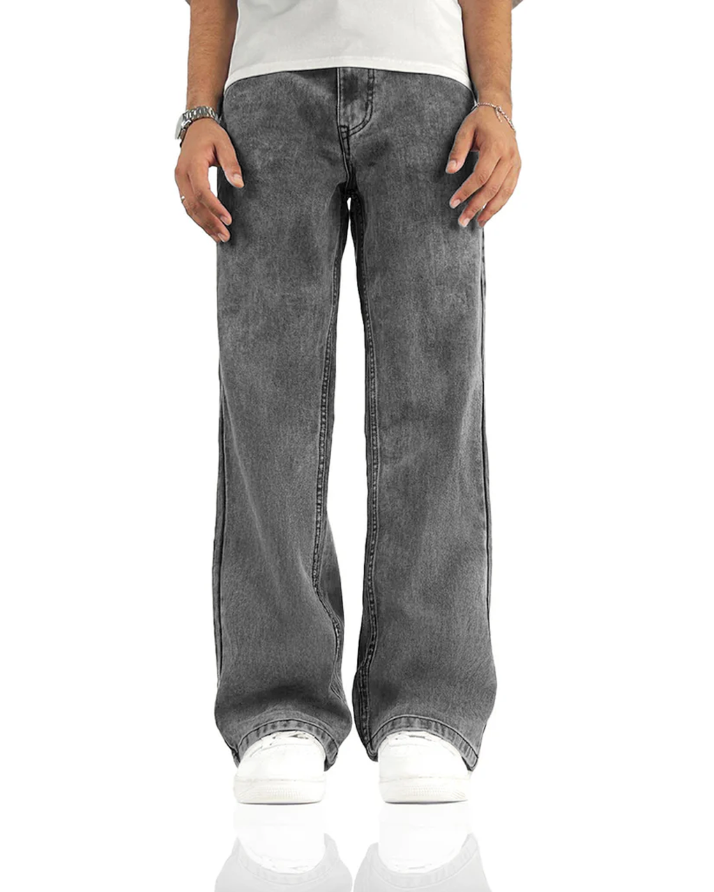 Washed Grey Straight Cut Jeans