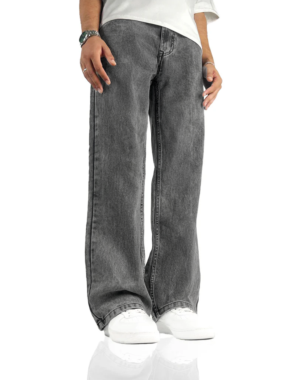 Washed Grey Straight Cut Jeans