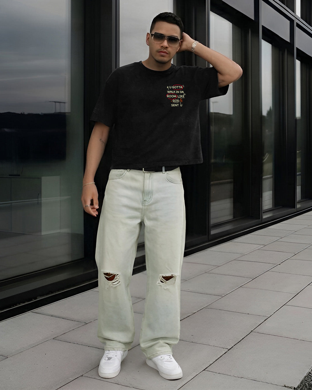 Ice Blue Rugged Baggy Jeans