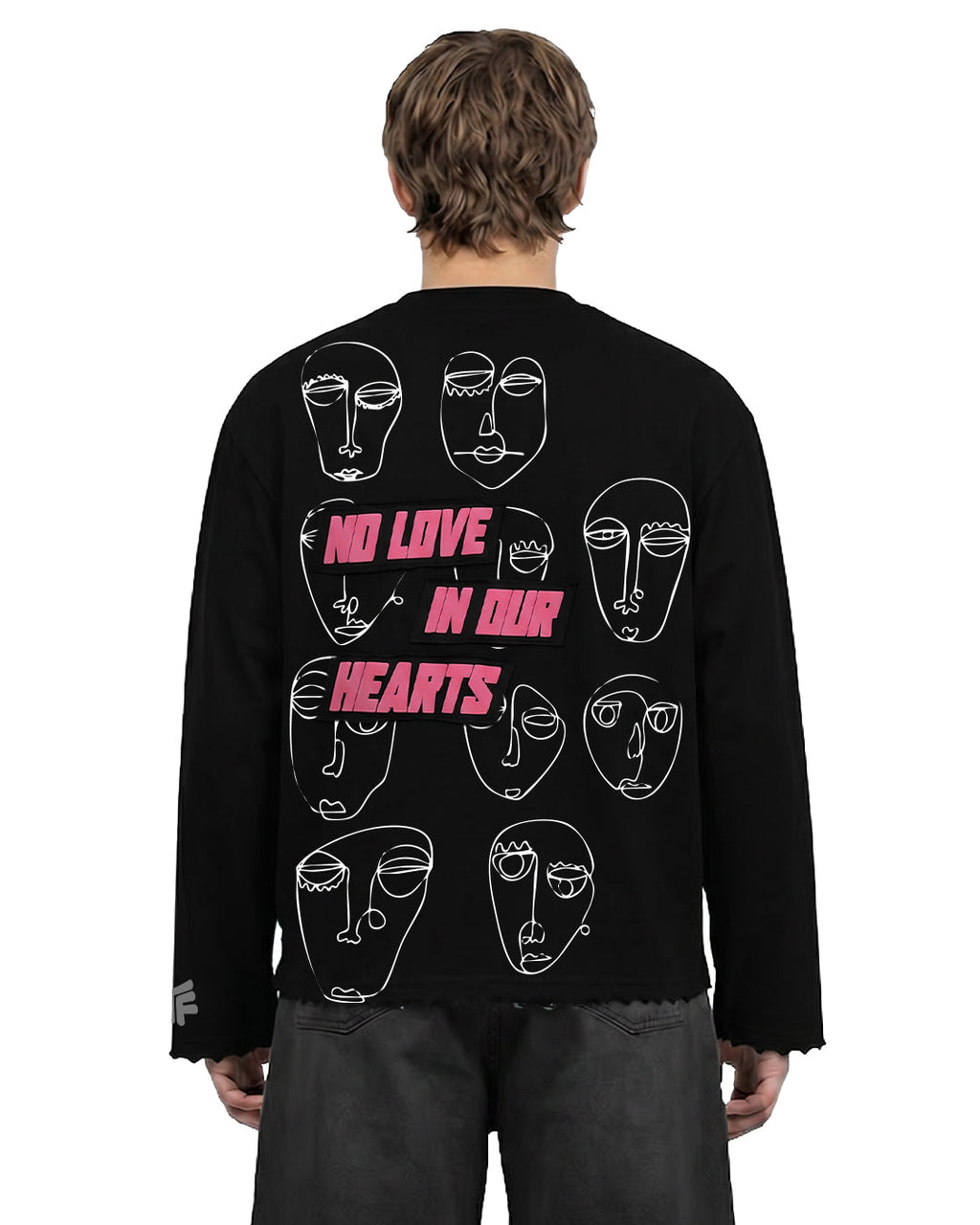 No Heart Club Full Sleeve Boxy-Fit Black T-shirt
