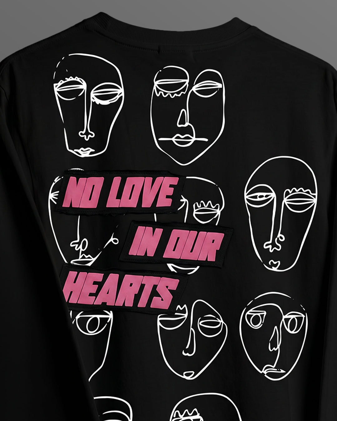 No Heart Club Full Sleeve Boxy-Fit Black T-shirt