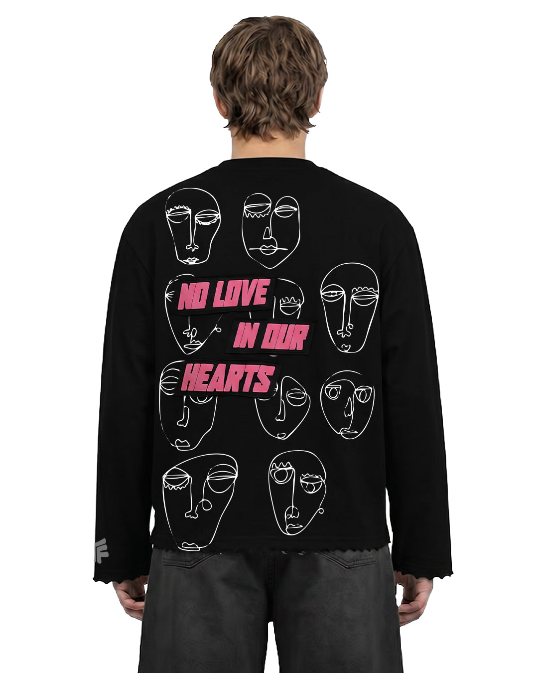 No Heart Club Full Sleeve Boxy-Fit Black T-shirt