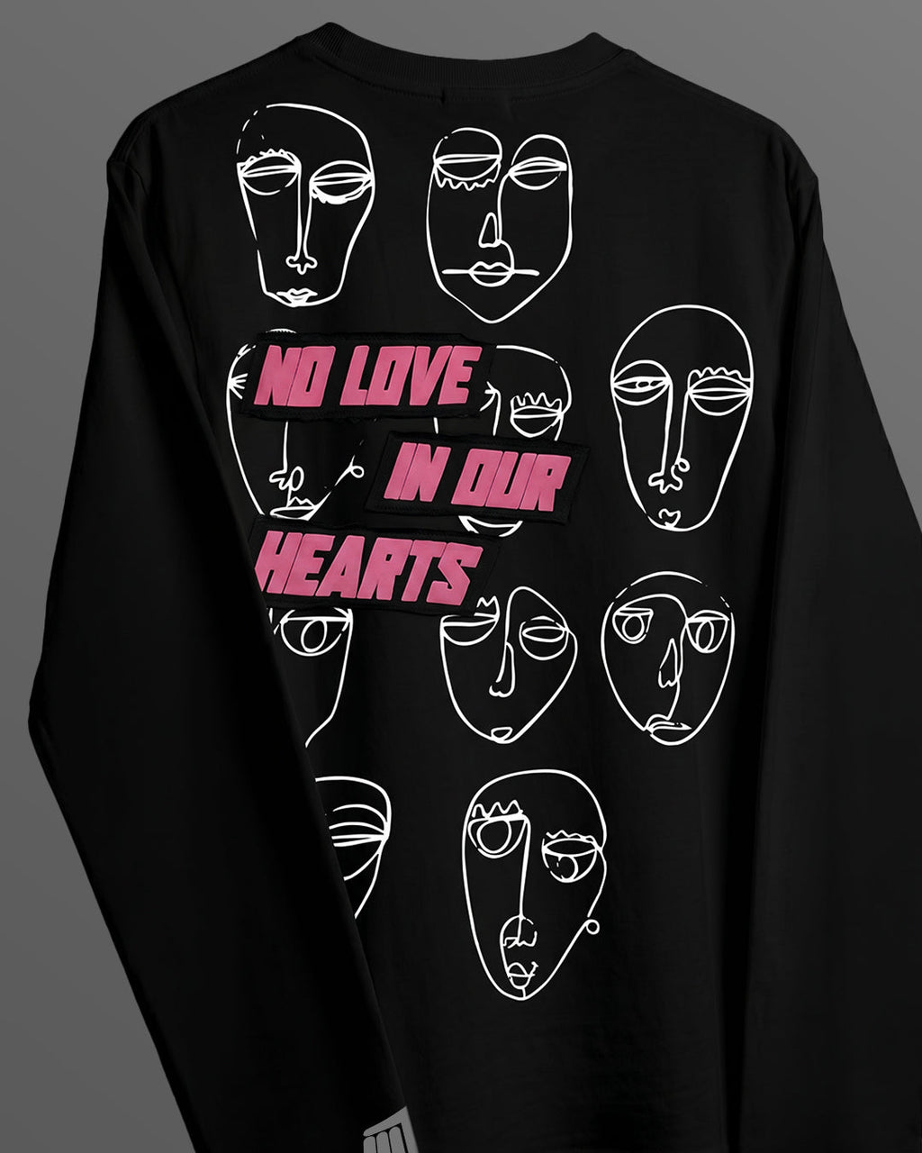 No Heart Club Full Sleeve Boxy-Fit Black T-shirt
