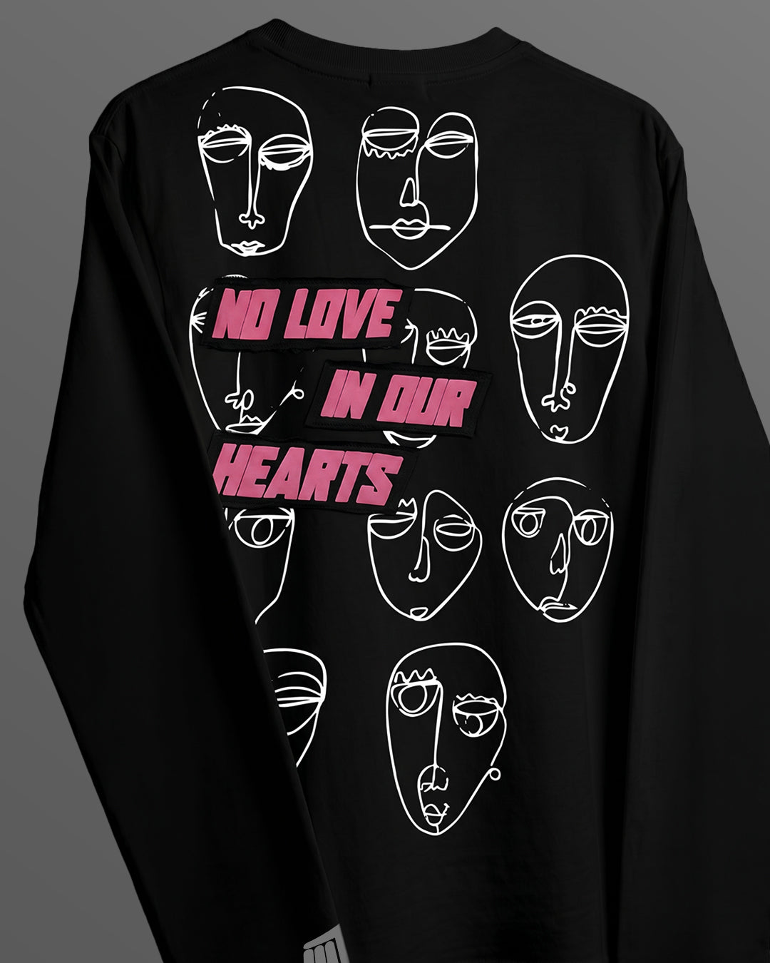 No Heart Club Full Sleeve Boxy-Fit Black T-shirt