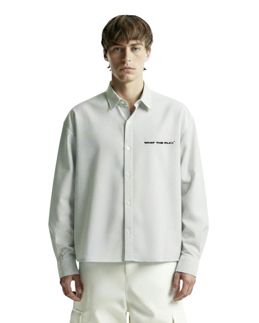 Progress Tribe Full Sleeves Grey and White Striped Shirt