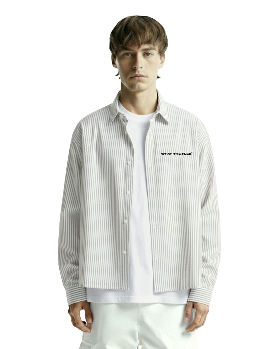 Progress Tribe Full Sleeves Grey and White Striped Shirt