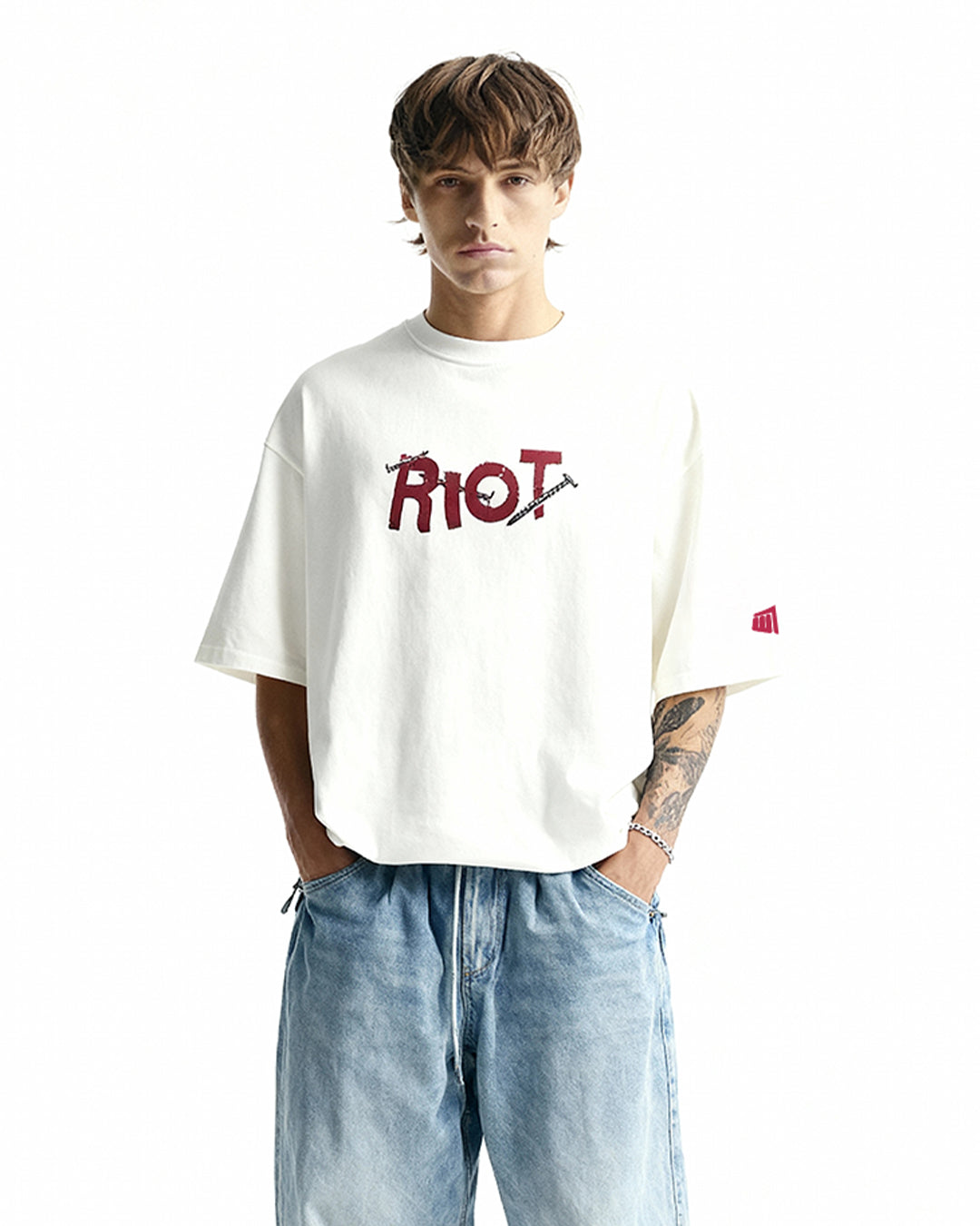 Riot Off White Boxy-Fit White T-shirt