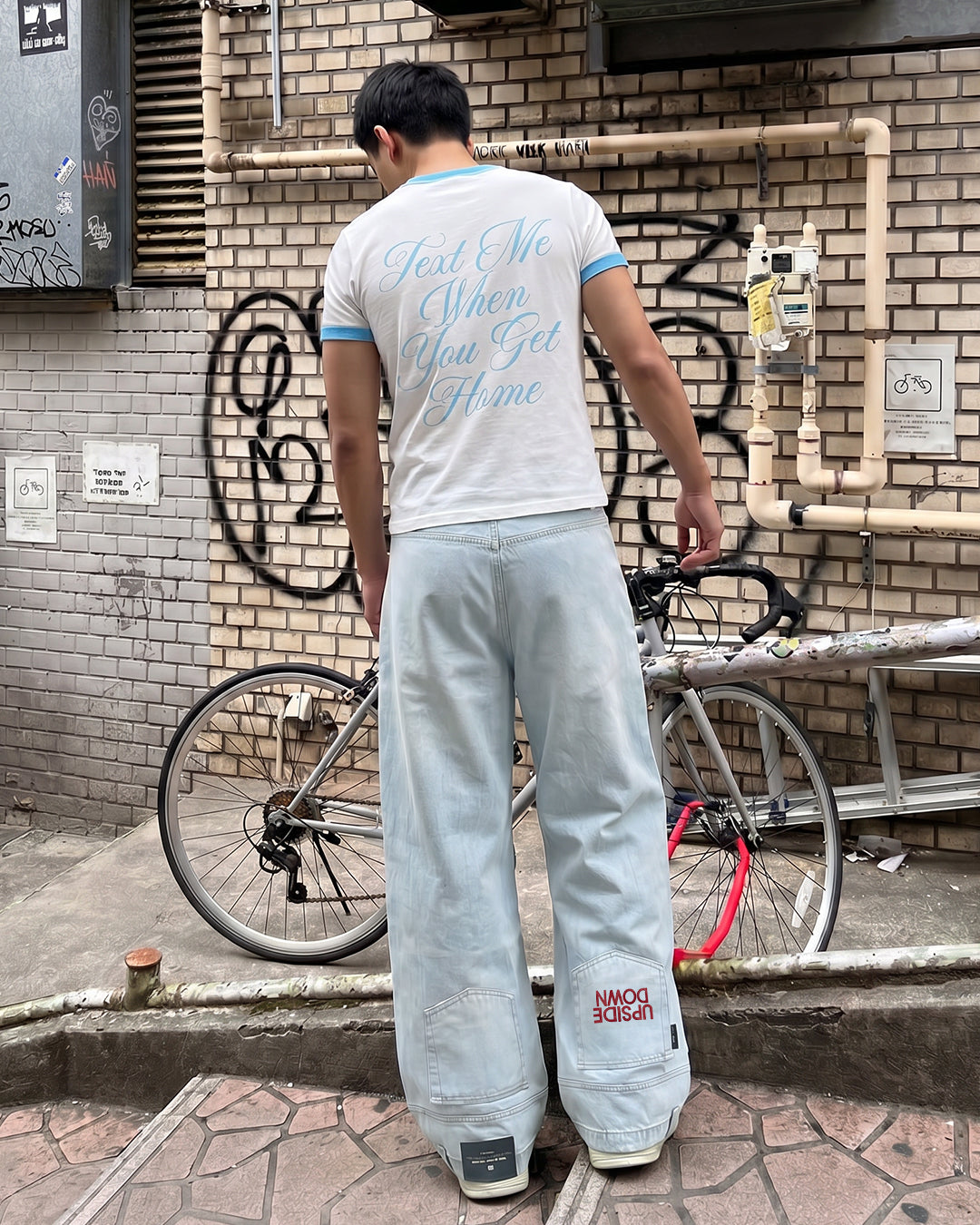 Upside Down Frost Blue Baggy Jeans