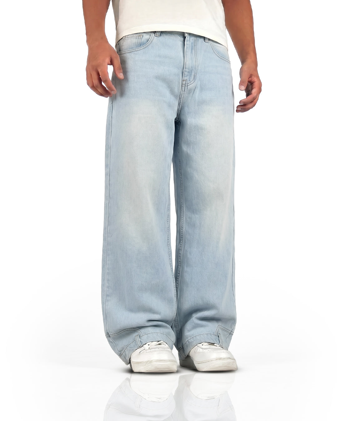 Upside Down Frost Blue Baggy Jeans