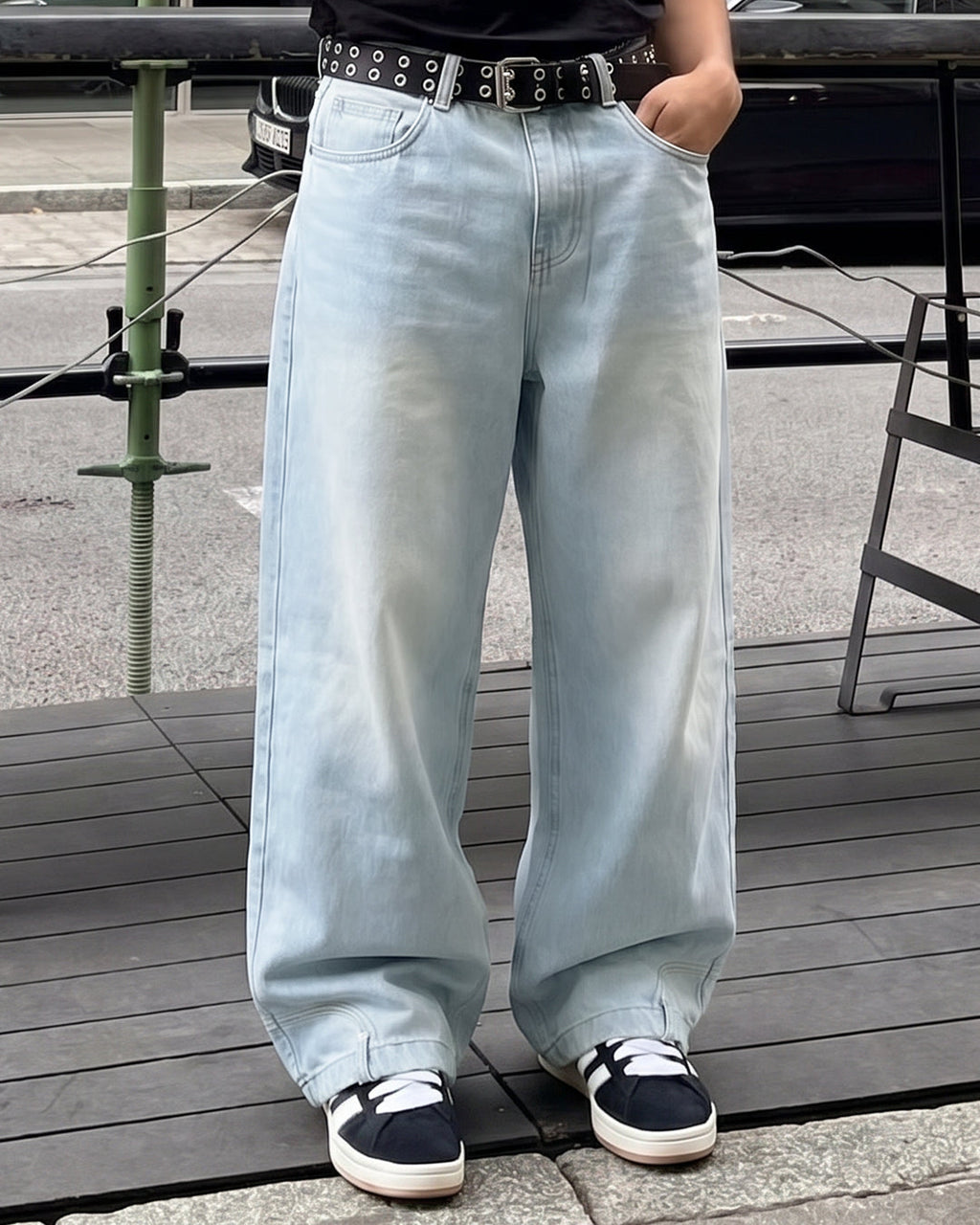 Upside Down Frost Blue Baggy Jeans