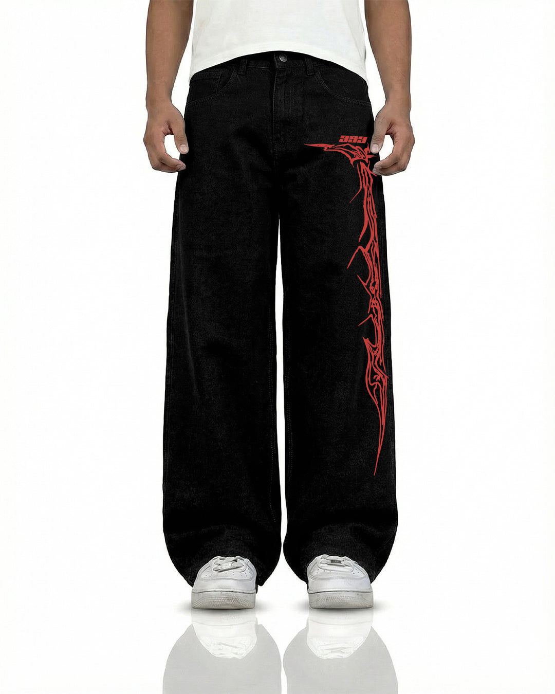 Veins Black Baggy Jeans