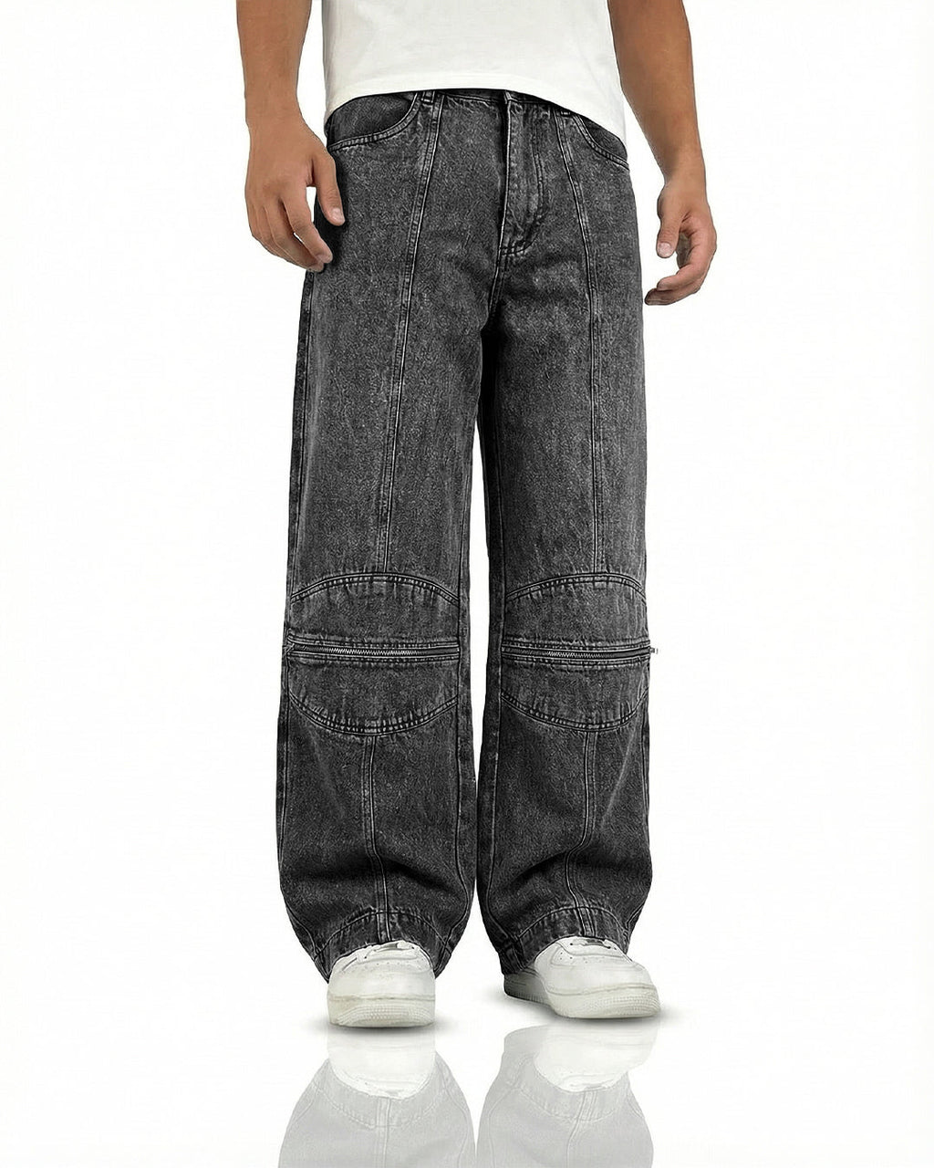 Zipper Denim Baggy Jeans