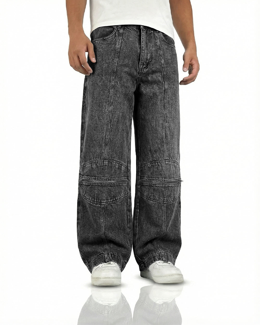 Zipper Denim Baggy Jeans