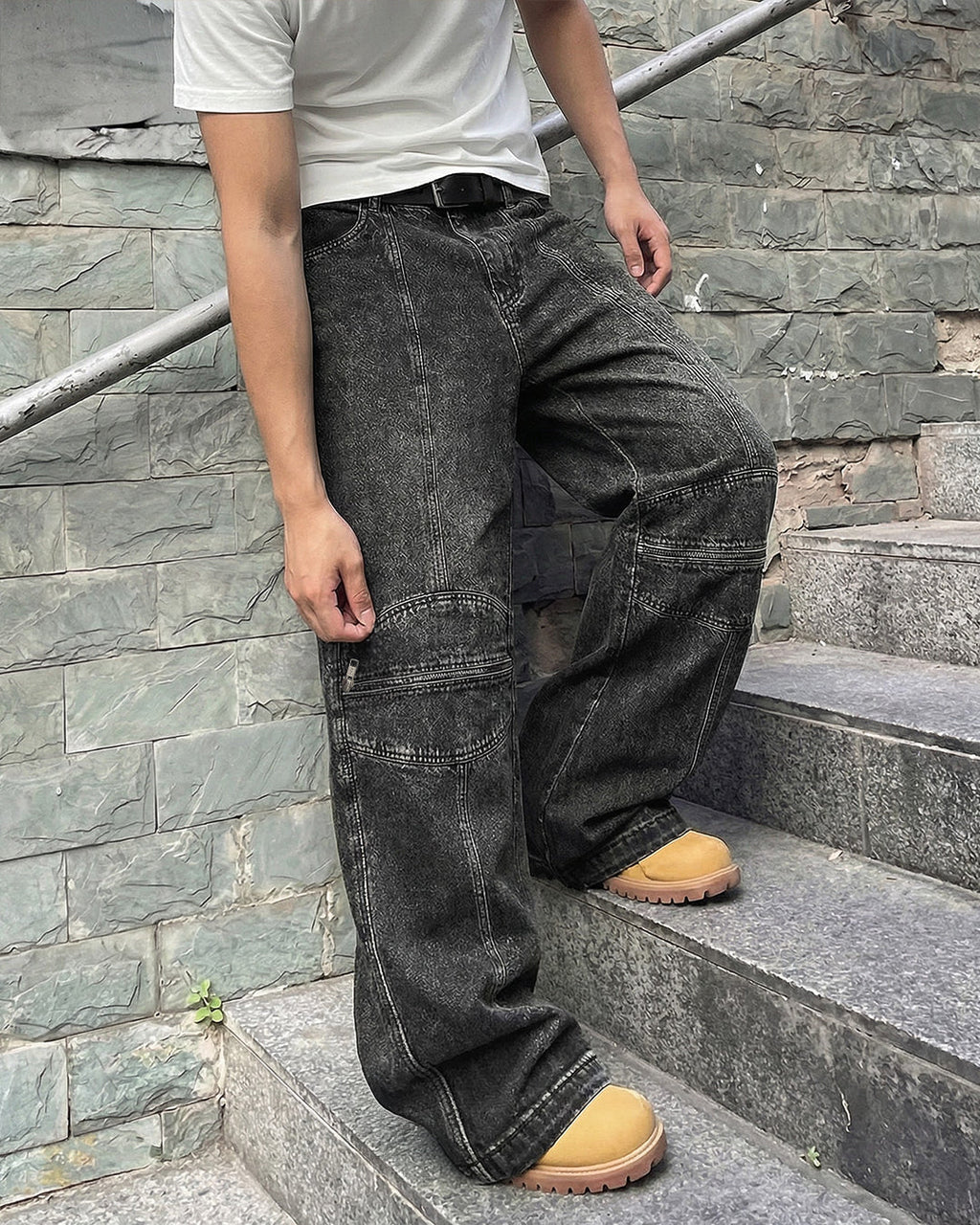 Zipper Denim Baggy Jeans
